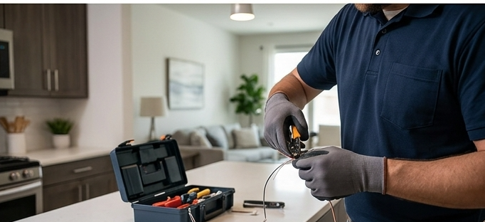 Electrician working in a residential kitchen