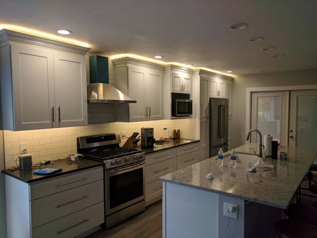 Kitchen with recessed and under-cabinet lighting installed by Two Nicks Electric